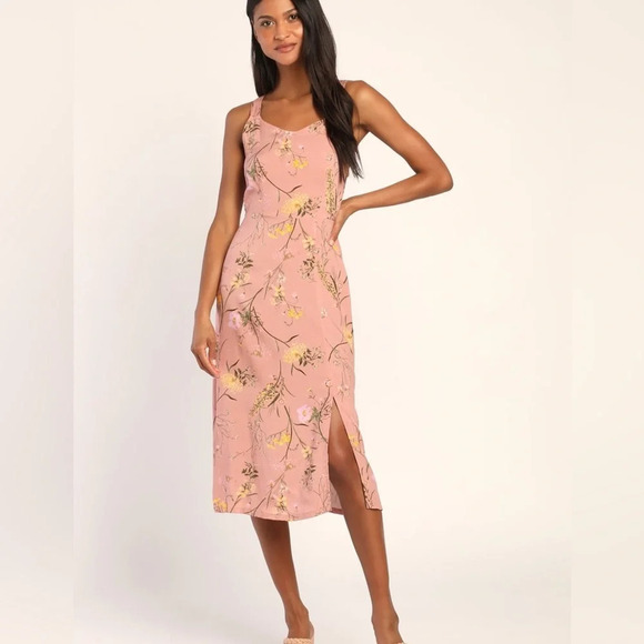 Vero Moda Simply Easy Strap Calf Woven Old Rose/Mille Floral Print Midi Dress XS - Picture 1 of 13